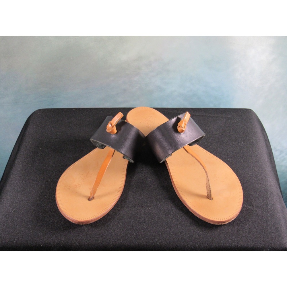 Joie A La Plage Womens Black Tan Leather Thong Sandals Made in Italy Size 37